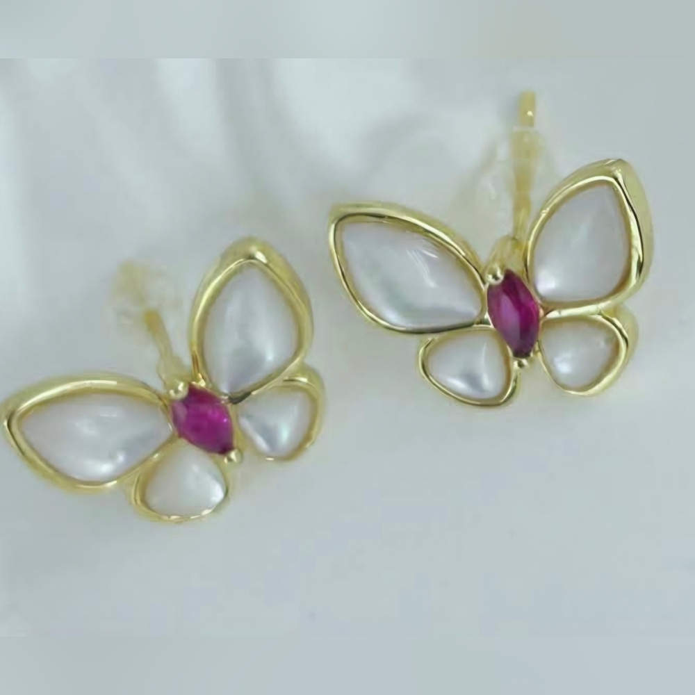 Stainless Steel Gold and White Butterfly Earrings